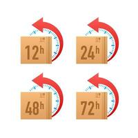 12, 24, 48, 72 hours clock arrow. Fast delivery concept. Work time effect or delivery service time vector