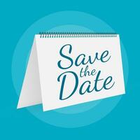 Save the date on calendar. Badge, label. Flat vector stock illustrations on blue background