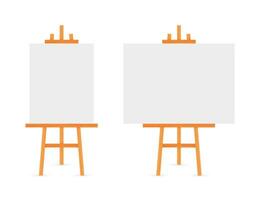 Vector Set of Wooden Brown White Sienna Easels with Mock Up Empty Blank Square Canvases Isolated on Background