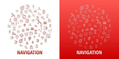 navegación y mapa línea íconos redondo colocar. vector valores ilustración