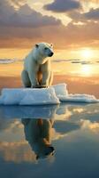 Climate change. A polar bear stands on a melting glacier photo