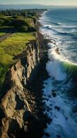 costero erosión. un línea costera es erosionado por poderoso olas foto