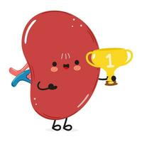 Cute funny Spleen organ hold gold trophy cup. Vector hand drawn cartoon kawaii character illustration icon. Isolated on white background. Spleen organ with winner trophy cup