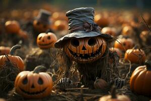 halloween pumpkins in a field photo