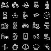 Set simple vector line icon design related food delivery. Contains Icons such as Courier on bikes, Food Boxes, Contact less Delivery, and more. icon vector