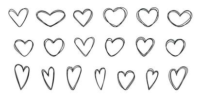 Set of hand drawn scribble hearts isolated on white background. Hearts doodles collection. Love symbol illustration. Set of hearts in line art style. vector