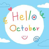 Hello october hand drawn doodle for quote, banner, element vector