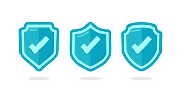 Vector shield with a checkmark protection set of flat vector icons