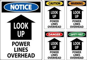 Electrical Safety Sign Caution Look Up, Power Lines Overhead vector