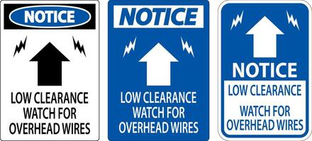 Notice Sign Low Clearance, Watch For Overhead Wires vector