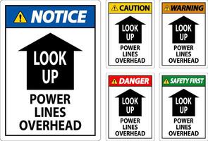 Electrical Safety Sign Caution Look Up, Power Lines Overhead vector