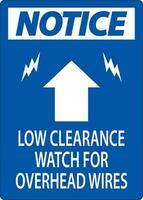 Notice Sign Low Clearance, Watch For Overhead Wires vector