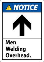 Notice Sign Men Welding Overhead. vector