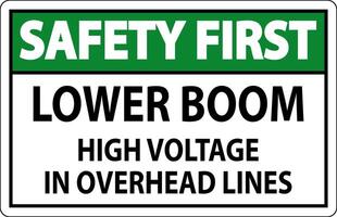 Electrical Safety Sign Danger - Lower Boom High Voltage In Overhead Lines vector