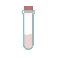 Isolated vector flat illustration of Laboratory test-tube with stopper. Vial with liquid or blood. Illustration of element of Lab diagnostics and Chemical research