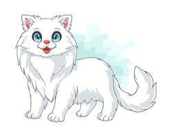 Cartoon funny white cat isolated on white background vector