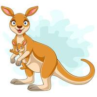 Cartoon happy kangaroos with baby Joey vector