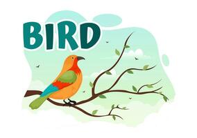 Bird Animal Vector Illustration with Birds on Tree Roots and Sky as Background in Flat Cartoon Style Design Template