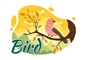 Bird Animal Vector Illustration with Birds on Tree Roots and Sky as Background in Flat Cartoon Style Design Template