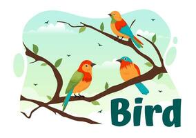 pájaro animal vector ilustración con aves en árbol raíces y cielo como antecedentes en plano dibujos animados estilo diseño modelo