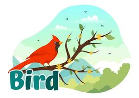 Bird Animal Vector Illustration with Birds on Tree Roots and Sky as Background in Flat Cartoon Style Design Template