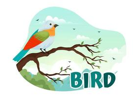 Bird Animal Vector Illustration with Birds on Tree Roots and Sky as Background in Flat Cartoon Style Design Template