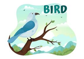 Bird Animal Vector Illustration with Birds on Tree Roots and Sky as Background in Flat Cartoon Style Design Template