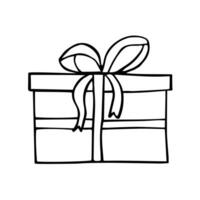 icono de regalo con lazo. papel de regalo de elemento de garabato vectorial. envoltura de caja de regalo para las vacaciones. aislar en una ilustración de fondo blanco. vector