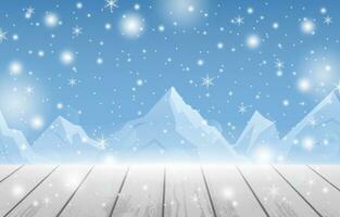 Unfocussed Winter Background With Snowflakes And Mountains vector