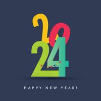 Happy New year 2024 colourful announcement post template on blue background. happy new year 2024. 2024 Happy New Year logo text design for social media post. Minimalistic new year trendy background. vector