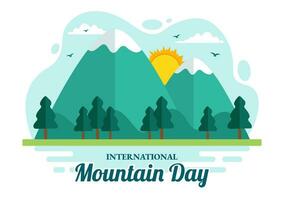 International Mountain Day Vector Illustration on December 11 with Mountains Panorama, Green Valley and Trees in Flat Cartoon Background Design