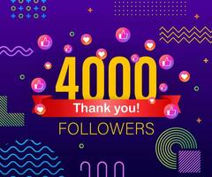 Thank you 4000 followers numbers. Congratulating multicolored thanks image for net friends likes vector