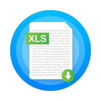 Download XLS button on laptop screen. Downloading document concept. File with XLS label and down arrow sign. Vector illustration