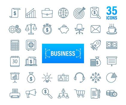 global red conexión. negocio línea icono colocar. márketing red. dinero línea icono colocar. vector valores ilustración