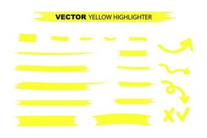 Yellow Highlighter Marker Strokes. Yellow watercolor hand drawn highlight set. Vector stock illustration