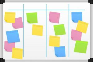 Board with Color Sticky Notes and Markers for Management. Weekly planner vector