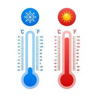 Modern thermometer, Summer background. Thermometer in cartoon style. Thermostat. Vector stock illustration