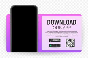 Download page of the mobile app. Empty screen smartphone for you app. Download app. Vector stock illustration.