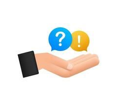 Question and Answer Bubble Chat hanging over hands on white background. Vector stock illustration