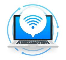 Wireless technology. Wifi internet connection on laptop screen. Vector stock illustration