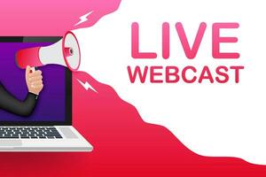 Live webinar, megaphone no laptop screen. Can be used for business concept. Vector stock illustration