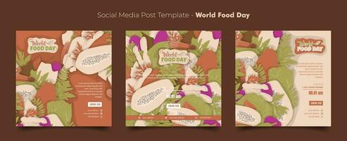 conjunto de social medios de comunicación modelo con vegetales en plano diseño para mundo comida día antecedentes diseño vector