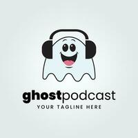 Víspera de Todos los Santos logo icono diseño inspiración con fantasma y podcast vector ilustración