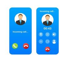 Smartphone with incoming call on display. Incoming call. Vector stock illustration