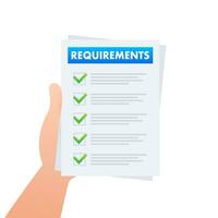 Requirements specifications document. Describing user task in document. Vector stock illustration