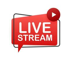 Live stream flat logo   red vector design element with play button. Vector illustration.