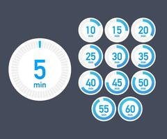 Set of timers. Sign icon. Full rotation arrow timer. Colored flat icons. Set of 12 timer icons. Flat Design Vector Illustration