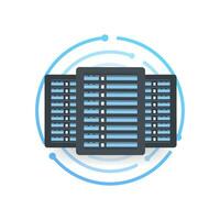 Data center. Mainframe service concept banner, server rack. Server room concept, data bank center. Vector stock illustration