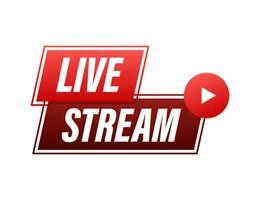 Live stream flat logo   red vector design element with play button. Vector illustration.