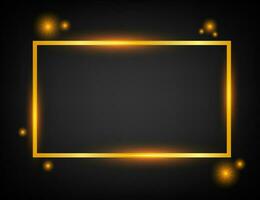 Vector golden frame with lights effects. Rectangle banner. Glowing magic frame. Vector stock illustration.